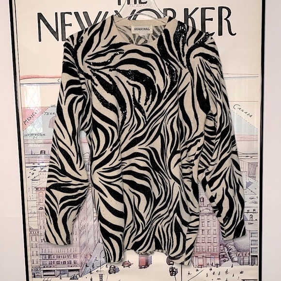 Vintage zebra pattern sequin wool/angora sweater size S - Picture 1 of 9